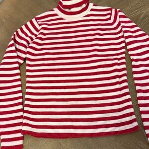 Striped Red and light Pink Turtleneck Sweater